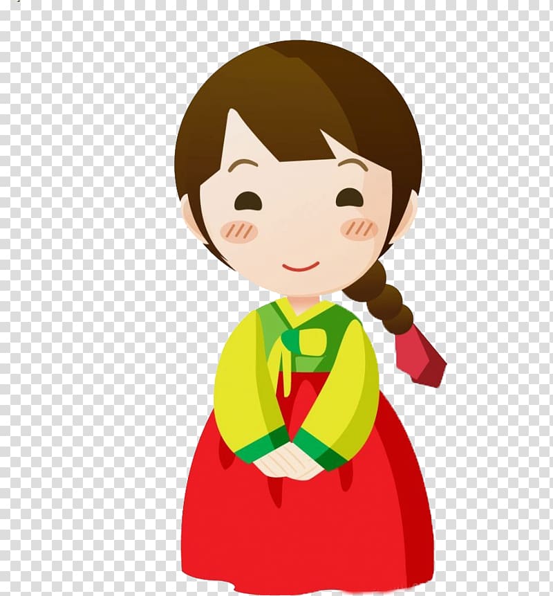 woman wearing red and green long-sleeved dress illustration, South Korea Cartoon Child, Cute girl transparent background PNG clipart