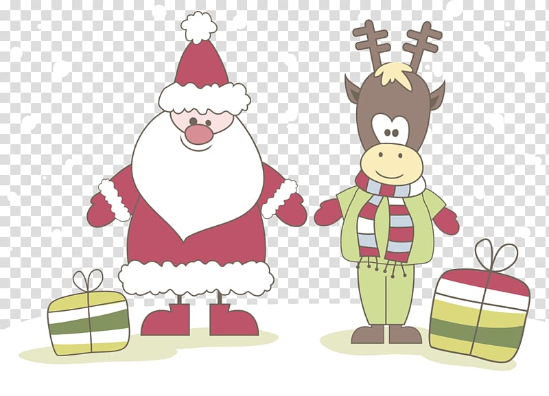 Santa Claus Reindeer Christmas Gift, Santa Claus and gifts along with elk transparent background PNG clipart