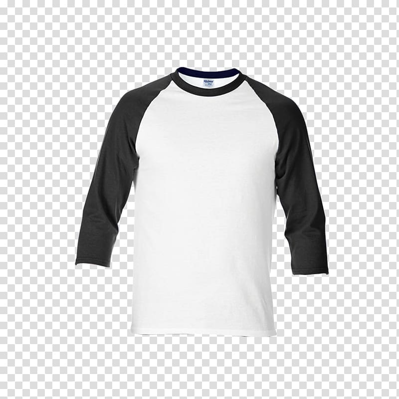 black and white long-sleeved shirt, T-shirt Raglan sleeve Gildan Activewear Collar, t-shirts transparent background PNG clipart