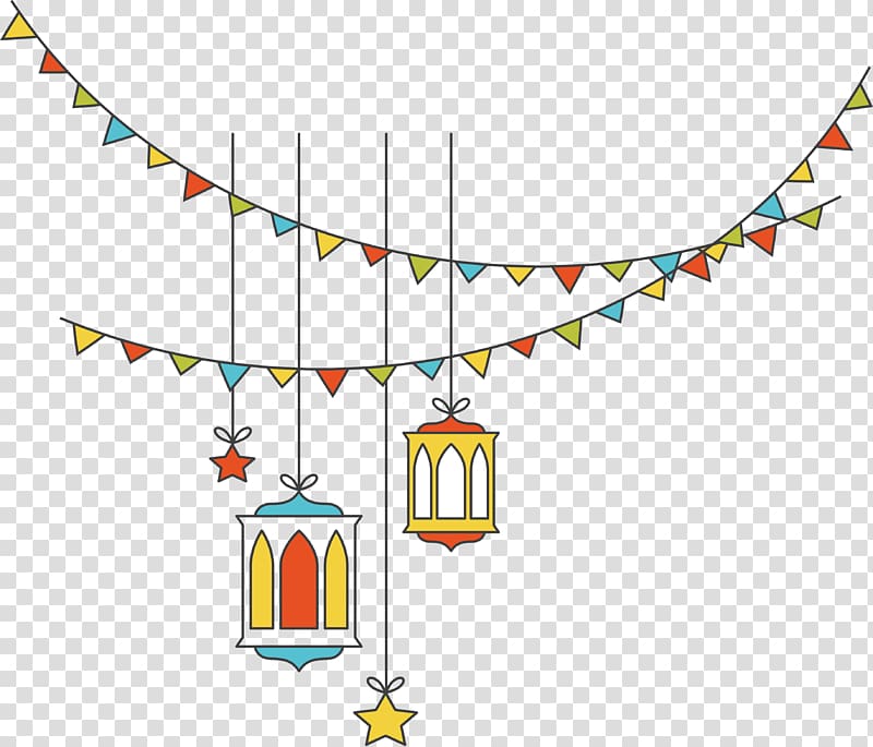 Festival , Flags hanging posters of Eid al Adha, two assorted-color lanterns illustration transparent background PNG clipart