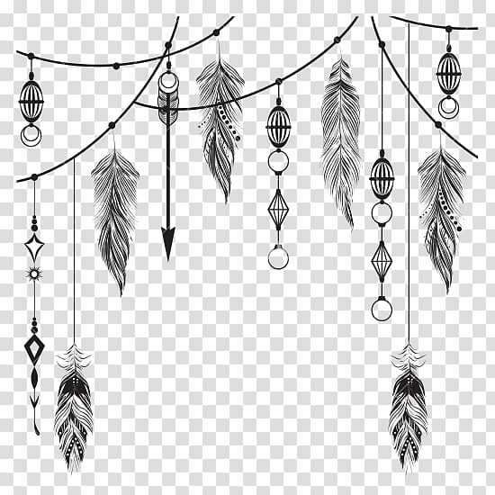black and brown feather hanging decoration illustration, Boho-chic , boho arrow transparent background PNG clipart