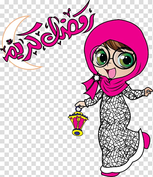 animated illustration of girl wearing hijab headdress, Ramadan , ramdan transparent background PNG clipart
