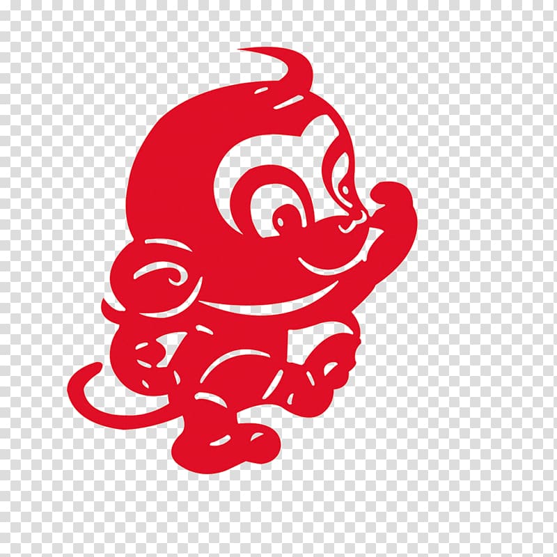 Papercutting Monkey Chinese New Year Fu, Creative Monkey transparent background PNG clipart