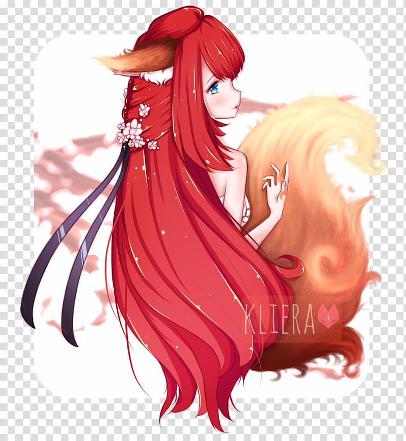 Fan art Kitsune Red hair Anime, Anime transparent background PNG clipart