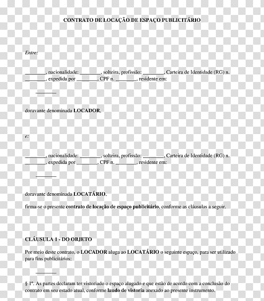 Document Contrato de locação Contract Renting Direito de uso, Contrato transparent background PNG clipart