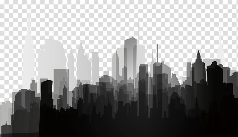 black and white city silhouette transparent background PNG clipart