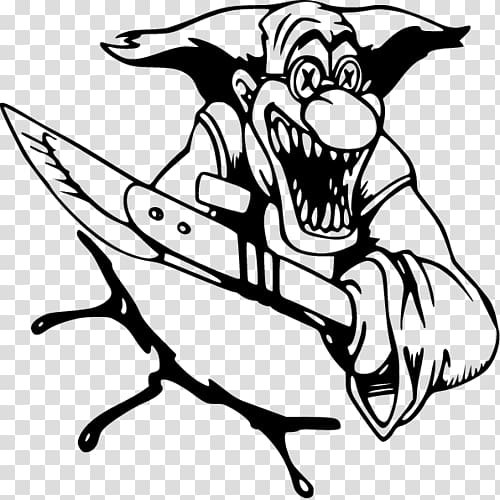 Black and white Line art , scary clown transparent background PNG clipart