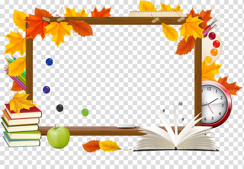 autumn chalkboard frame , Knowledge Day School 1 September , School supply transparent background PNG clipart