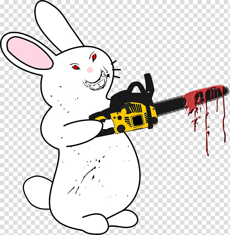 Chainsaw Rabbit , White little rabbit holding a chainsaw transparent background PNG clipart