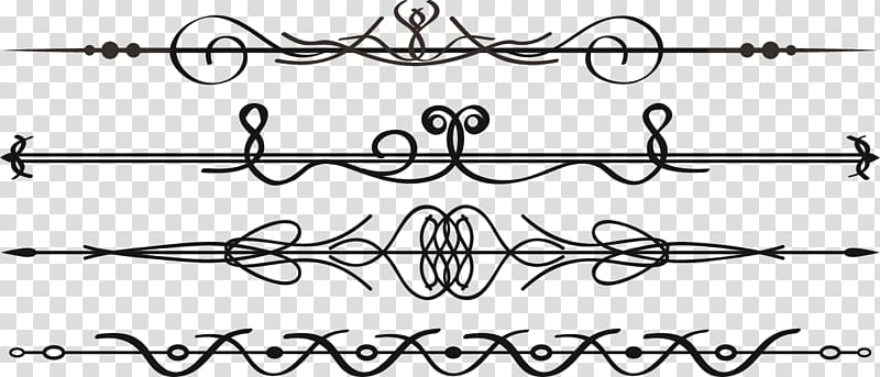 several black lining decorations, Adobe Illustrator Calligraphy Illustration, Cute border transparent background PNG clipart