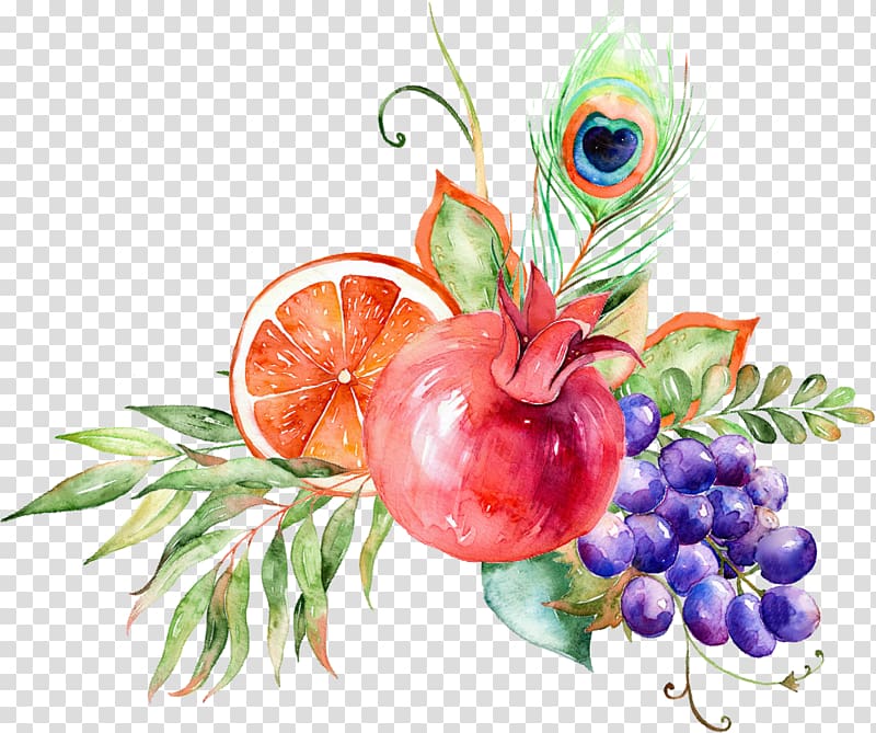 variety of fruits illustration, Floral design Watercolor painting Pomegranate Auglis Flower, Watercolor floral decoration transparent background PNG clipart