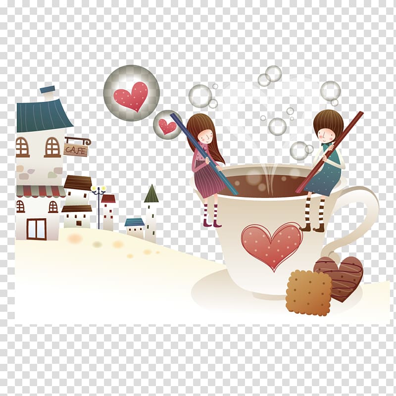 Coffee cup Significant other Illustration, Couple sitting on the coffee cup transparent background PNG clipart