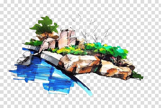 Landscape Rock Garden Illustration, Painted rocks transparent background PNG clipart