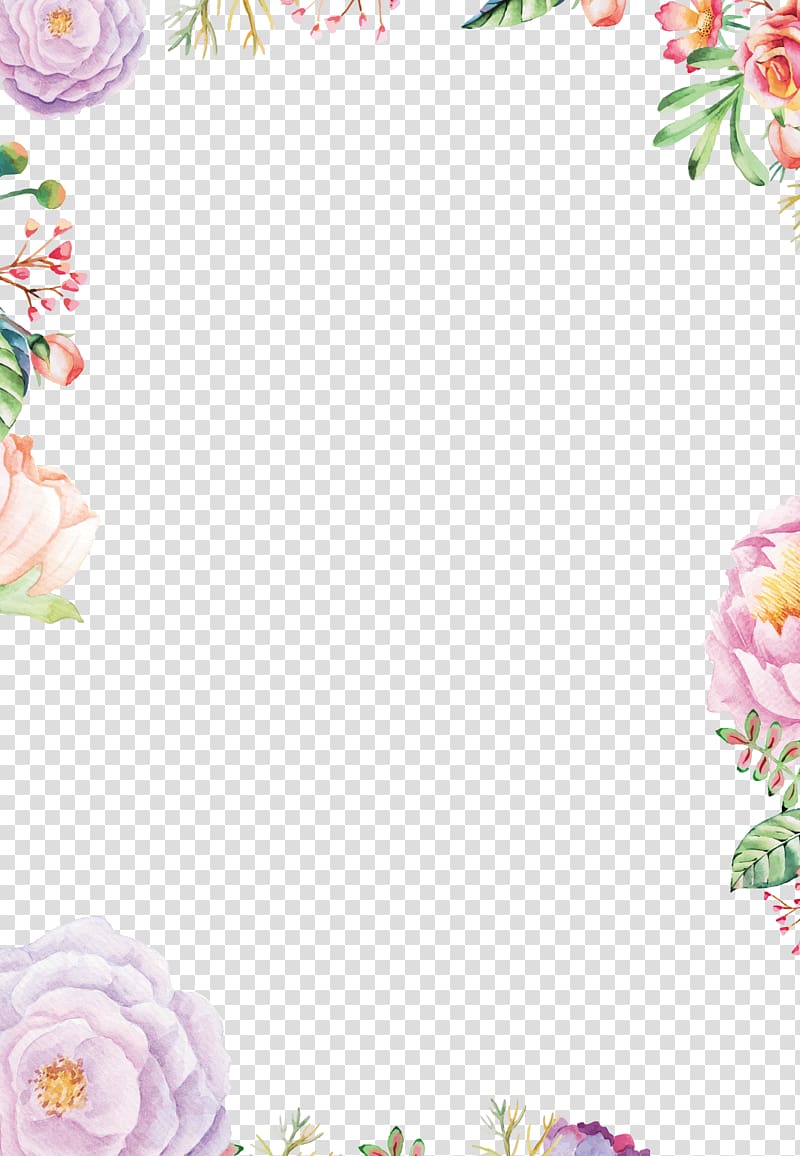 Paper Flower Drawing, Pattern border, multicolored floral framed transparent background PNG clipart