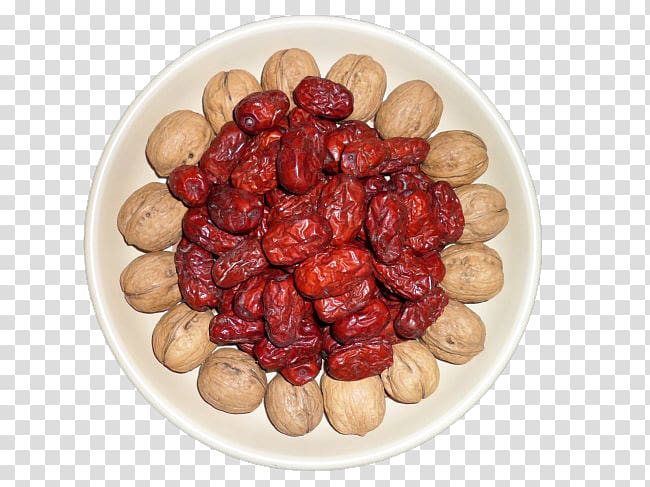 Nut Plant milk Vegetarian cuisine Jujube, Red dates and walnuts transparent background PNG clipart