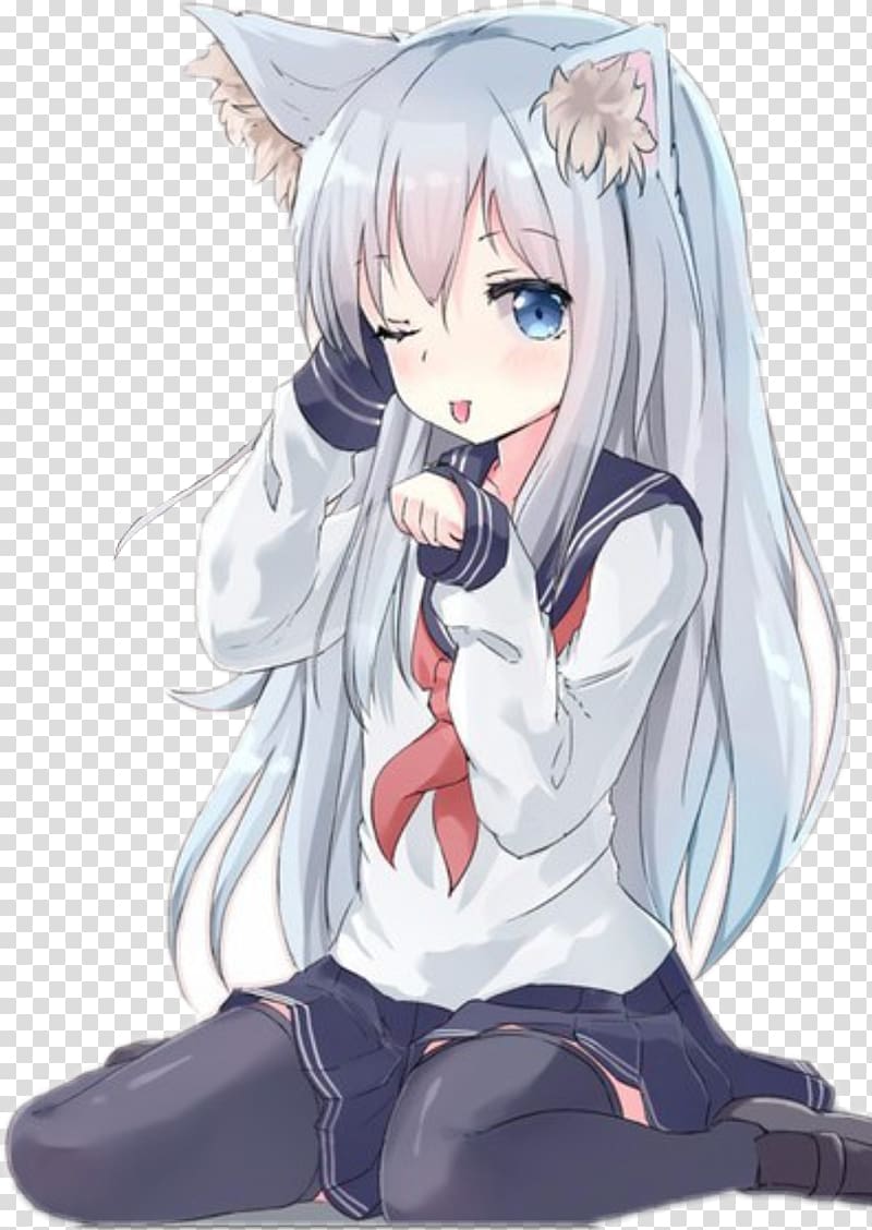 Kawaii Anime Neko Cat Girl With white hair | Poster