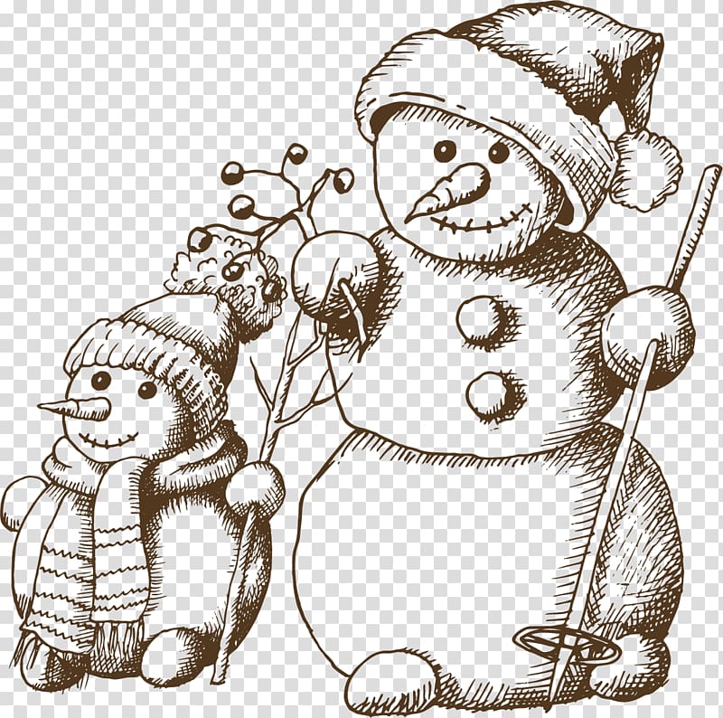 Drawing Christmas, Winter snowman sketch material transparent background PNG clipart
