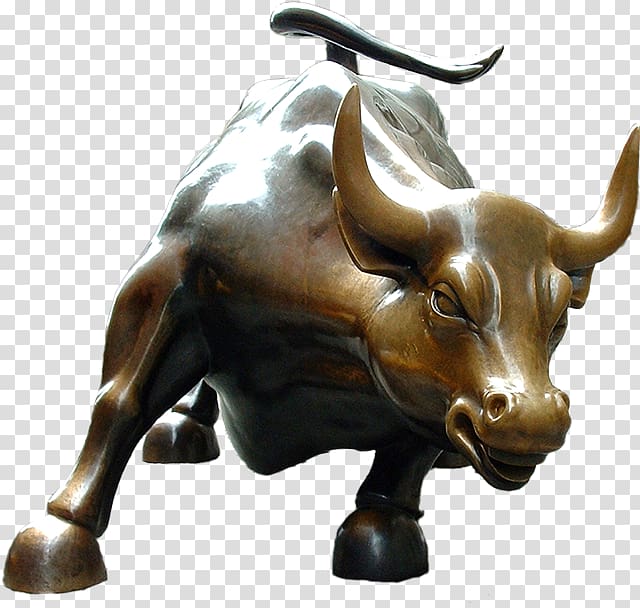 Fearless Girl Charging Bull Wall Street Bronze sculpture, bull transparent background PNG clipart