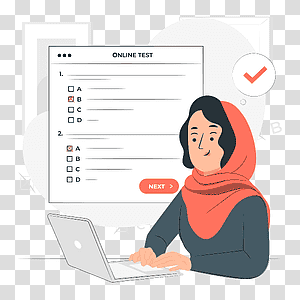illustration, Online test, education, computer, online, study, test, people, evaluation transparent background PNG clipart thumbnail