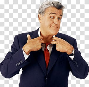 man wearing black suit jacket, Jay Leno Open Collar transparent background PNG clipart