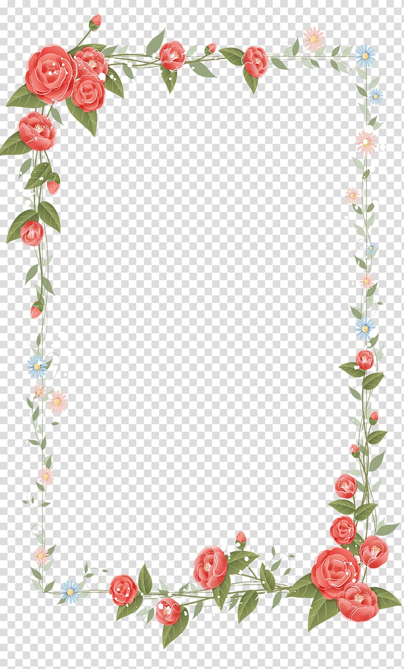 red flower frame illustration, Border Flowers Drawing , Hand painted flower borders transparent background PNG clipart