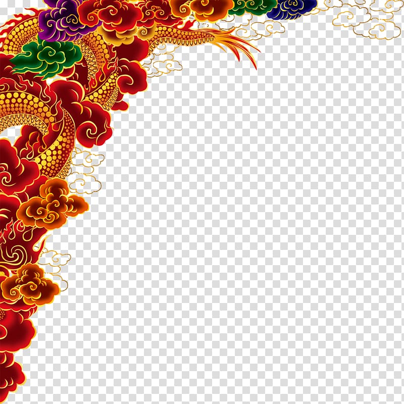 multicolored floral illustration, CorelDRAW Template Chinese dragon Graphic design, Colorful dragon lace transparent background PNG clipart