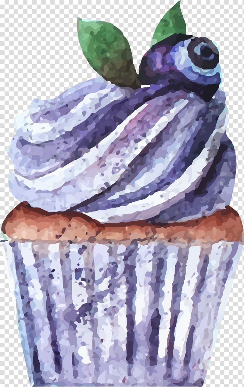 Cupcake Watercolor painting, Blueberry ice cream transparent background PNG clipart