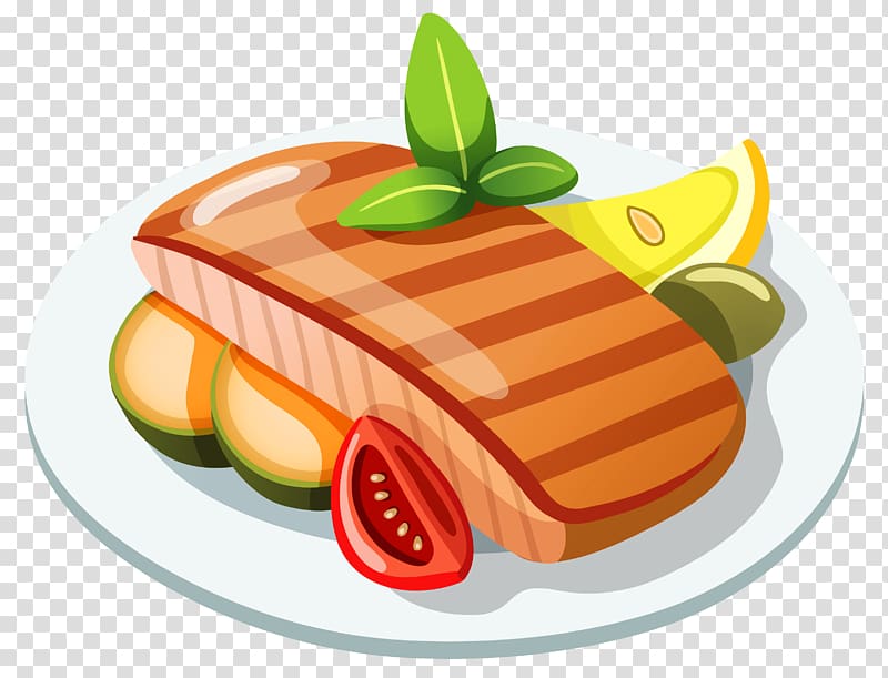Food Icon, Grilled Steak , meat with sliced tomato in plate illustration transparent background PNG clipart