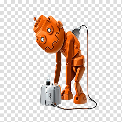 Robot Cartoon AIBO Papercutting, Orange charging robot transparent background PNG clipart