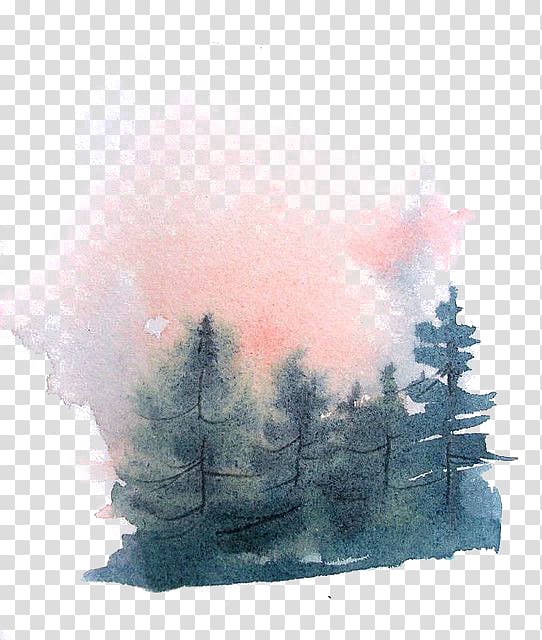 green pine tree water color, Watercolor painting Drawing, Watercolor pine forest transparent background PNG clipart