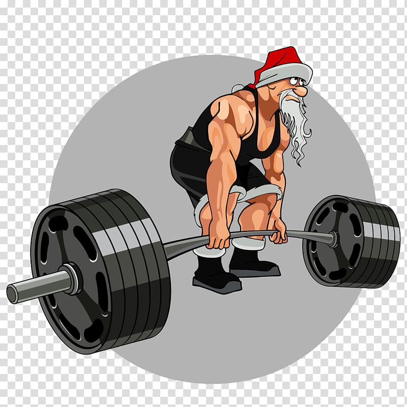 man lifting barbell illustration, Santa Claus Physical fitness Christmas gift , Fitness Santa transparent background PNG clipart