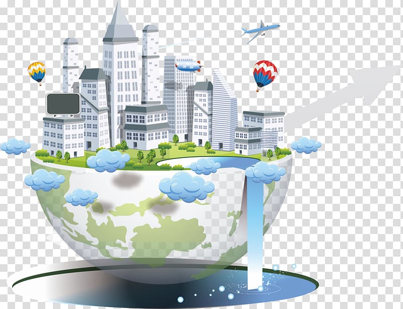 gray buildings, two hot air balloons and clouds illustration, Science and technology Science and technology Euclidean , Color science and technology transparent background PNG clipart