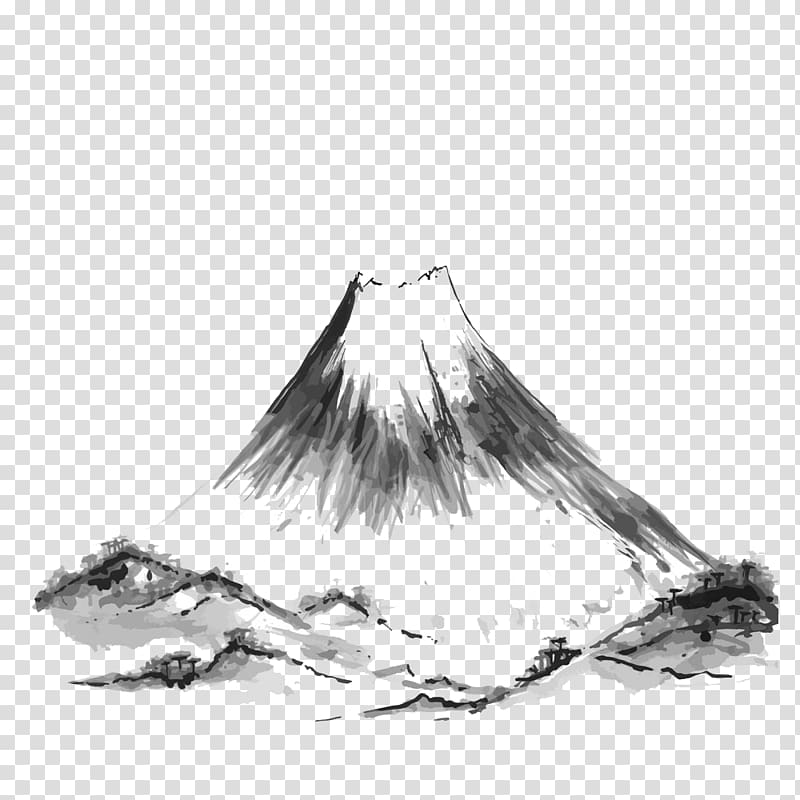 gray and black abstract painting, Mount Fuji Mountain Drawing Illustration, Mountain Ink transparent background PNG clipart