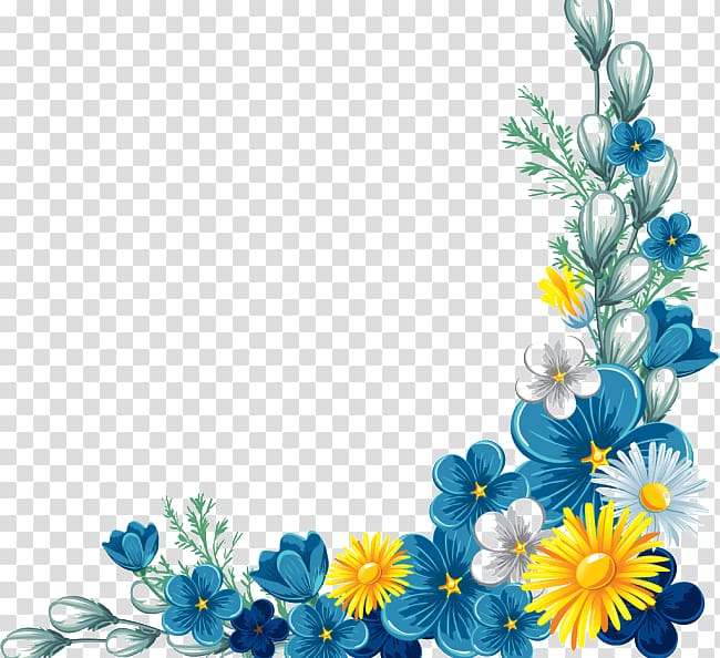 yellow, grey, and blue flowers border, Flower Yellow , Decorative borders transparent background PNG clipart