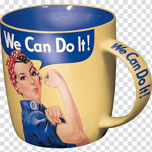 We Can Do It! Coffee cup Bag Mug, We Can Do It transparent background PNG clipart