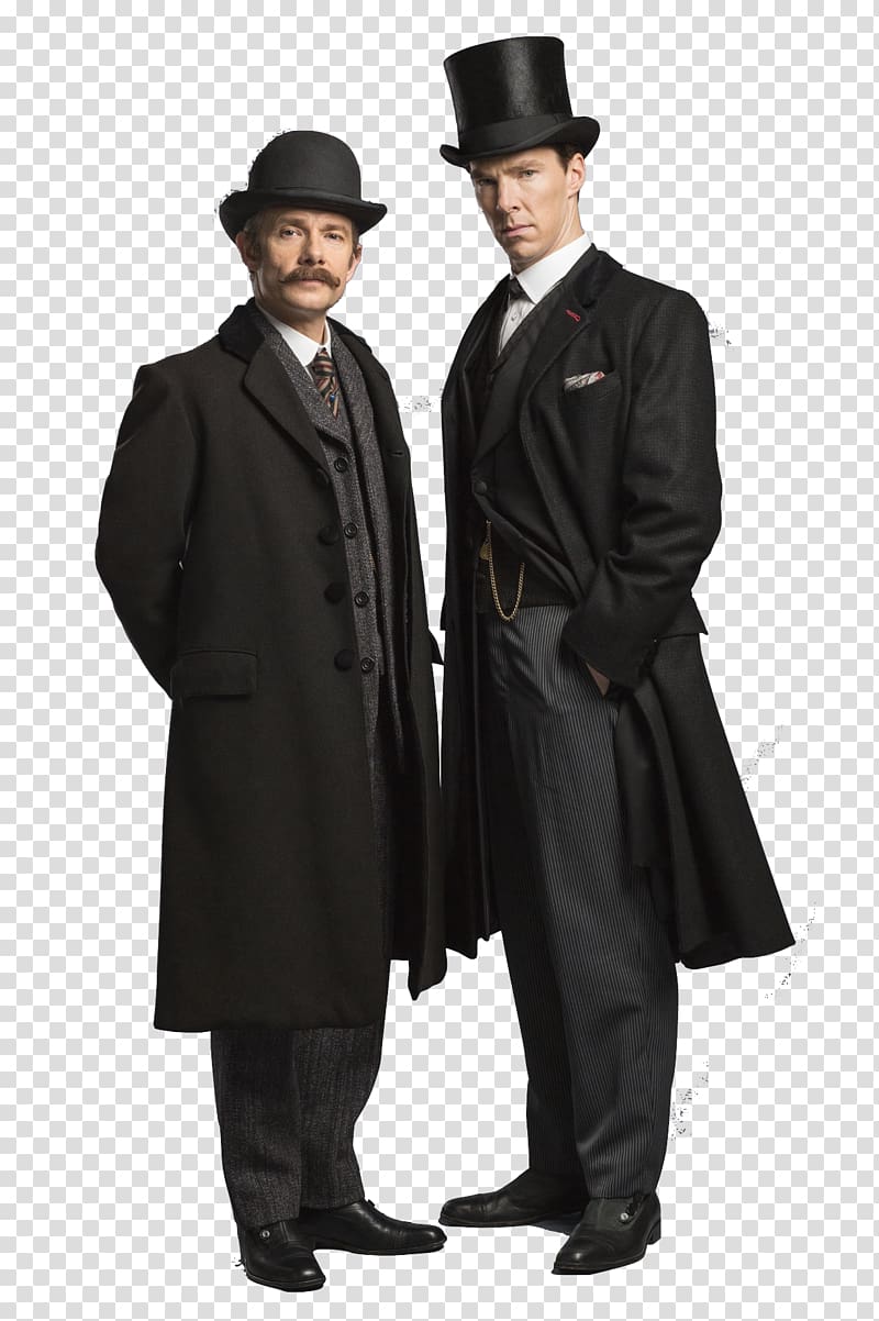 men's black coat, Sherlock Holmes Doctor Watson BBC Film, Sherlock transparent background PNG clipart