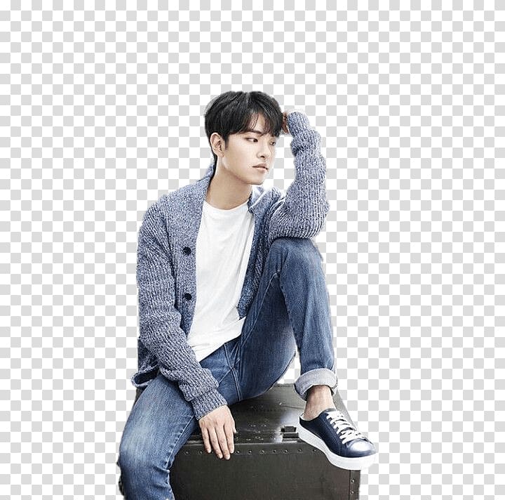 man wearing gray cardigan, Hajoon Posing transparent background PNG clipart