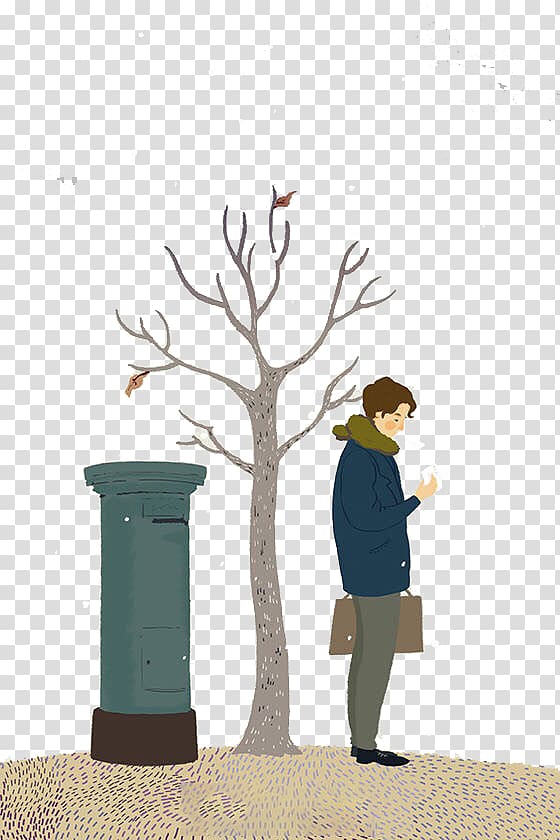 Cartoon, Boys and dead trees in winter transparent background PNG clipart