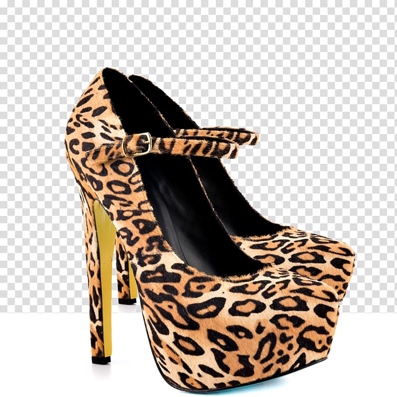 High-heeled shoe Leopard Mary Jane, leopard transparent background PNG clipart