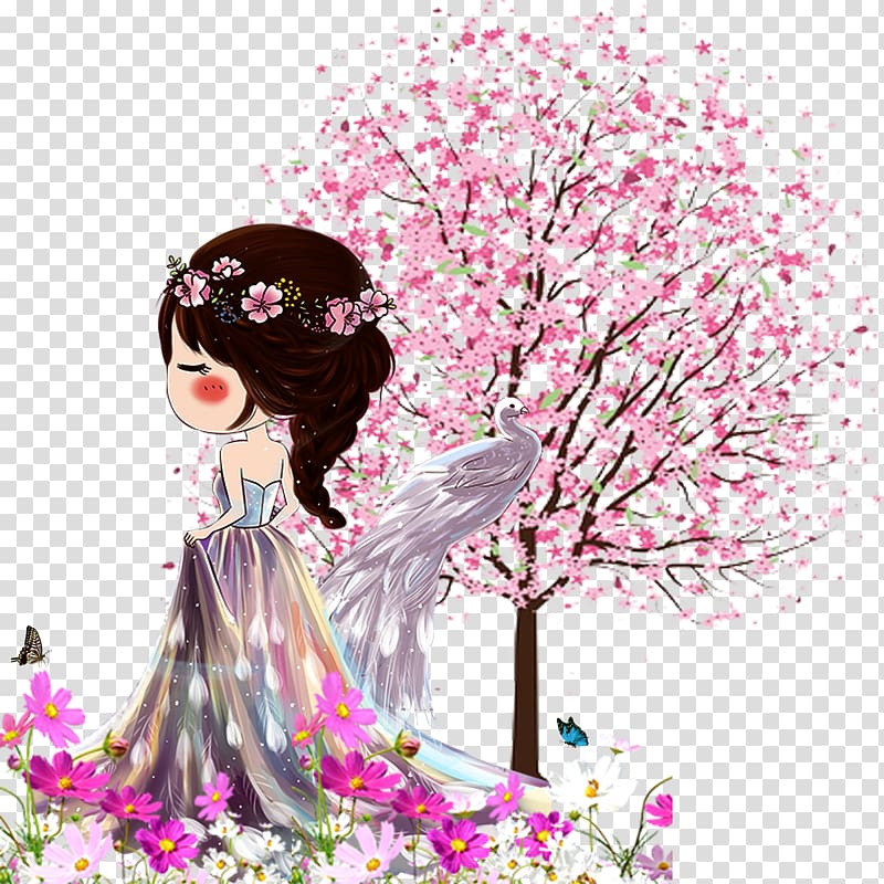 Cherry blossom Tree, Hand-painted cherry blossom tree free material transparent background PNG clipart