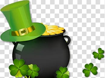 black container and green hat illustration, St Patrick's Day Pot Of Gold and Hat transparent background PNG clipart