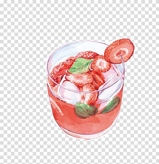 strawberry juice on clear drinking glass illustration, Juice Drink Watercolor painting Food Illustration, Strawberry cup drink transparent background PNG clipart