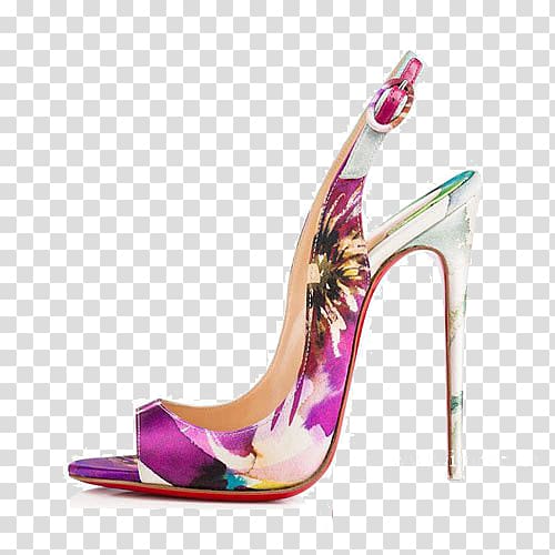 Court shoe Slingback High-heeled footwear Stiletto heel, Ultra-high heels purple flowers transparent background PNG clipart