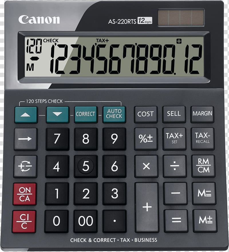 black Canon AS-220RTS calculator, Canon Calculator transparent background PNG clipart