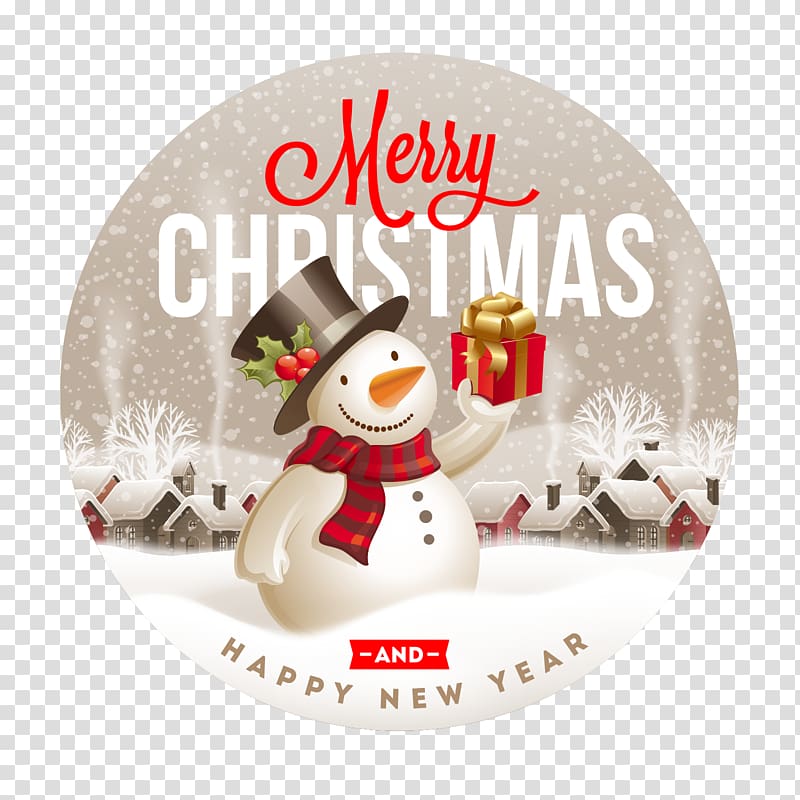 New Year Christmas Label Santa Claus, Cute Christmas Snowman Round transparent background PNG clipart
