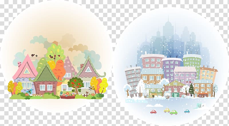 Drawing , Spring and winter scenery transparent background PNG clipart