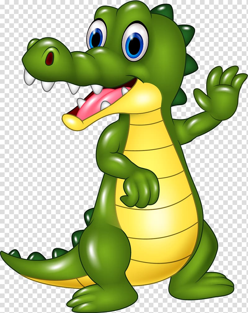 green and yellow dragon waving hand illustration, Crocodile Alligator Cartoon Illustration, Crocodile transparent background PNG clipart