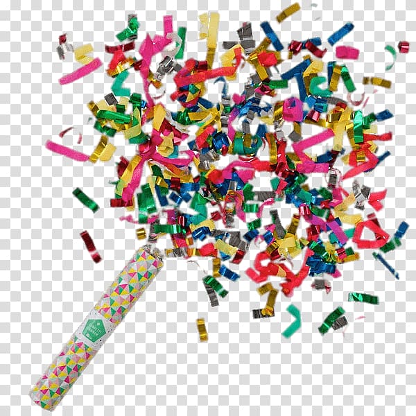 multicolored confetti decor, Confetti Cannon transparent background PNG clipart