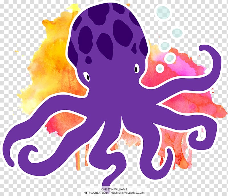 Graphic design Art Octopus, Watercolor Purple transparent background PNG clipart