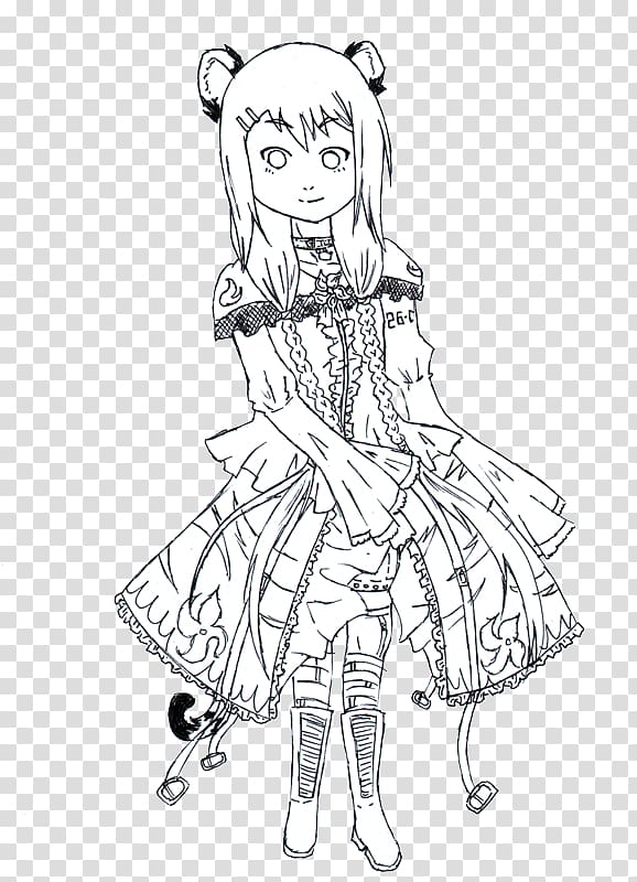 Dress Mangaka White Line art Sketch, dress transparent background PNG clipart